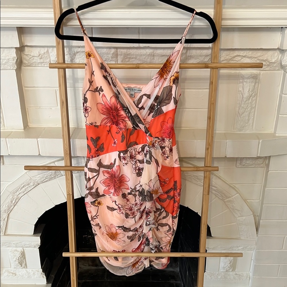Guess Floral Mini Dress - Pink and Orange